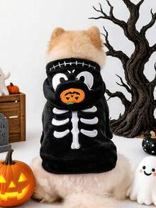 1PC Pet Clothes 2026 Autumn/Winter New Small Dog Puppy Cat Cute Holiday Costume Windproof Warm Plush Halloween Transformation Outfit - Pumpkin Ghost - Black - View 1