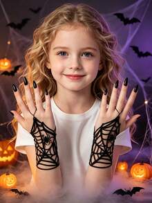 Hollow Spider Web Finger Chain, Dark Style Gloves, Metal Chain, Halloween, Ghost Festival, Easter Carnival Party, Lace Gloves - Multicolor - View 2