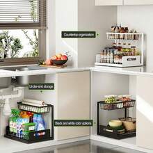 L LEESEPH Under Sink Storage Organizer, Multi-Functional Bathroom Pull-Out Shelf, 2-Tier Pull-Out Cabinet Storage Rack, Sturdy Metal Bathroom Storage Rack, Suitable For Kitchen, Bathroom, Storage Room And Countertop - Multicolor - View 6