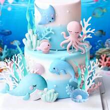 15Pcs/1pc Undersea Ocean Birthday Cake Decorations Ocean Party Gifts Ocean Theme Gift Giving Birthday Party Supplies, Not Only Beautiful Decorations, But Also Make Your Cake More Eye-Catching, Perfect For Stunning Photos. They Are The Perfect Choice - Multicolor - View 2