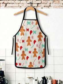 2Pcs Waterproof Merry Christmas Household Aprons, Bright Blue 3D Cartoon Gingerbread Man Snowman Peppermint Candy & Off White Gingerbread Bow Candy Cane Winter Element Printed Adjustable Bib Aprons, Indoor Baking Cleaning Xmas Decorative Apron Gifts - Multicolor - View 8