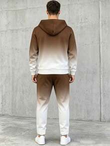 Men's Minimalist Gradient Palm Tree Print Comfortable Hoodie And Pants Set - Multicolor - View 4