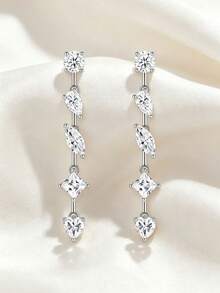 2Pcs S925 Silver Multi-Cut Moissanite Jewelry Set For Women, Teardrop Pendant Necklace & Linear Drop Dangle Earrings For Wedding Party & Gift For Her - Silver - View 7