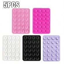 5pcs Silicone Suction Cup Phone Stickers, Strong Adhesion, Firmly Attach To Various Smooth Surfaces; Self-Adhesive, Washable And Reusable, Multifunctional Phone Stand Function, Compatible With All Phone Models - Multicolor - View 1