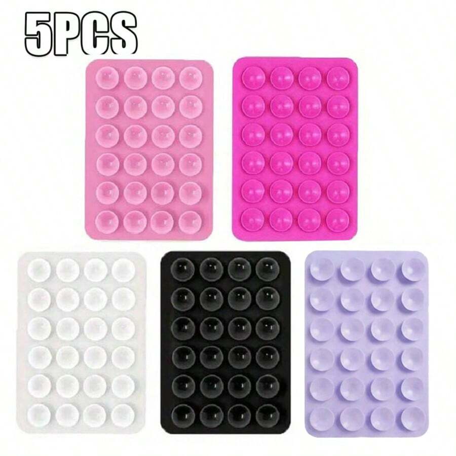 5pcs Silicone Suction Cup Phone Stickers, Strong Adhesion, Firmly Attach To Various Smooth Surfaces; Self-Adhesive, Washable And Reusable, Multifunctional Phone Stand Function, Compatible With All Phone Models - Multicolor - View 1