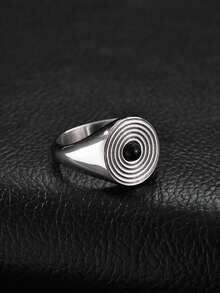 1pc Vintage Stainless Steel Black Agate Vortex Cast Ring For Men, Jewelry Accessory - 1108 - View 2