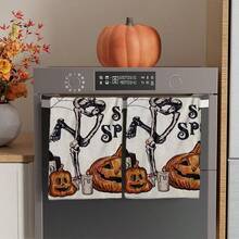 2/4/48pcs Halloween Series Dancing Skeleton, Jack Pumpkin Lantern, Candle Pattern Printed Kitchen Towels - Super Soft, Highly Absorbent Polyester Tablecloths And Hand Towels, Perfect For Holiday Decor, Kitchen Decor, Party Decor - Multicolor - View 10