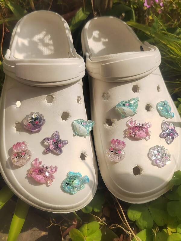 6pcs/12pcs Cute Marine Life Themed Shoe Charms, Realistic Star DIY Detachable Accessories, Suitable For Hollow Shoes, Sandals And Slippers Decoration