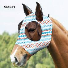 Milk Pattern UV Protection Insect-Proof Elastic Soft Comfortable Mesh Horse Face Mask Breathable Fabric Soft Mesh (M Size, L Size) - White and Blue Print - View 7