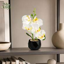 Artificial Plants, Black & White Rhombus Planter, 4-Color Potted Orchids, Suitable For Kitchen, Office, Bedroom, Study And Other Space Decoration, No Maintenance Required - Black Pot - White Flowers - View 3