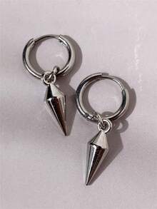 1 Pair Gothic Punk Style Vintage Cone Earrings, Minimalist Design, Suitable For Women, Valentine's Day, Mom, Mother's Day Gift, Halloween Gift, Unisex - Antique Silver - View 6