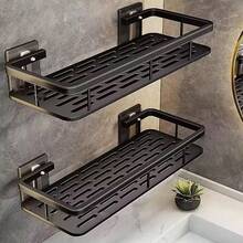 2 Packs Wall Mount Storage Rack, Punch-Free Black Metal Organizer Shelf, Drainage Basket For Bathroom & Kitchen Tidying - Multicolor - View 2