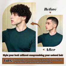 Men'S Fashion Curly Wave Short Wig, Heat Resistant Synthetic Fiber, Business Casual Role Play, Multi-Functional With Rose Net Cap, 150% Density Sports Style Hairpiece - Multicolor - View 2