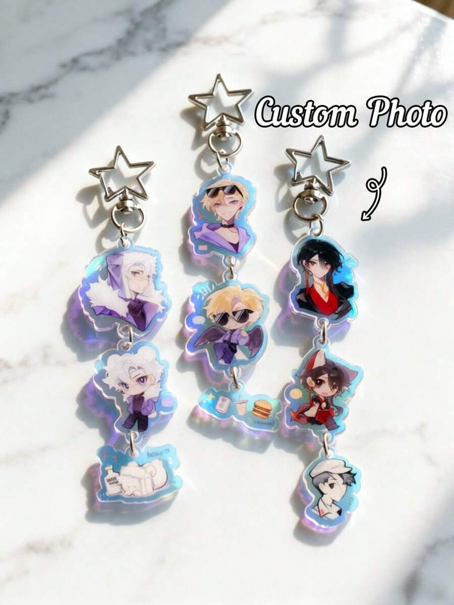 Custom Acrylic Keychain, Personalized Photo Key Pendant, Car Keychain, Backpack Charm, Custom Image Gift, Suitable For Friends, Family, Cartoon, Celebrity, Logo - Star Buckle Laser Keychain - View 1