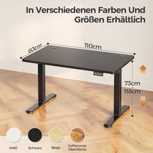 Devoko Height-Adjustable Electric Desk, Sit-Stand Desk With LED Control Panel, 2 Memory Heights, 73-118 Cm Height Adjustment, T-Steel Frame, 70 Kg Load Capacity, 100-180 Cm, Black/White/Beige/Rustic Wood - Black - View 15
