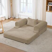 Cord Single Sofa Bed Convertible, Multifunctional Folding Sofa Bed, Space-Saving Guest Bed Made Of High-Quality Corduroy Fabric, Single Armchair Bed For Living Room, Bedroom, Apartment - Brown - View 2
