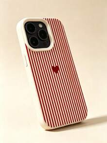 Phone Case - Red Striped Heart Romantic Pattern, Compatible With Apple 17/17Pro/17PROMAX/16/15/14/13P/12/11/X/XR/XSMAX White Durable Anti-Drop Protective Cover, Beautiful - Multicolor 1 - View 5