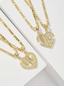 Heart Puzzle Necklace Niche Two-Piece Heart Pendant Layered Couple Luxury High-End Clavicle Chain - Yellow Gold - View 1