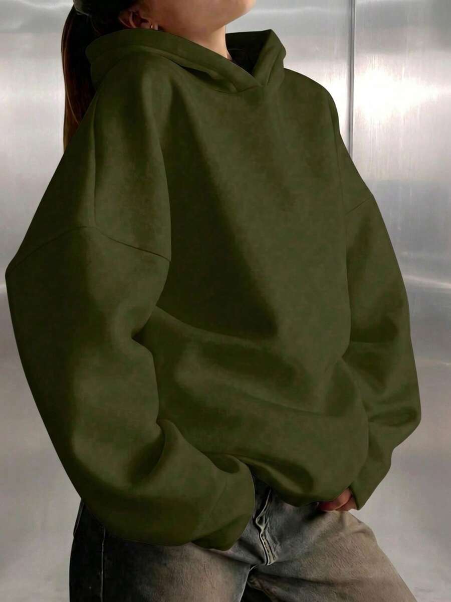 女款休閒舒適抓絨寬鬆連帽衛衣，秋冬日常穿著，衣櫥必備，秋冬簡約版型