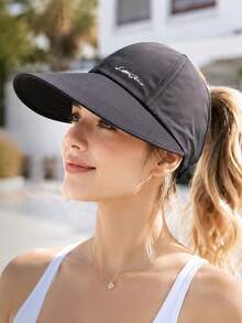 Women's Summer Quick-Dry Wide Brim Sun Hat, Half-Open Top Design, Suitable For Ponytail, UV Protection, Breathable, Suitable For Hiking, Travel And Beach - Multicolor - View 9