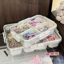 1件白色奢華4格珠寶收納盒，雙層髮飾收納盒，大容量配件收納盒附手柄，一鍵收納珠寶、髮夾、髮圈、髮帶 - 彩色 - 查看 6
