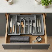 1pc Adjustable Expandable Drawer Organizer, Portable Telescopic Cutlery Storage Box For Spoons, Forks, Knives And Spatulas, Kitchen Storage Organizer And Accessories - Multicolor - View 6