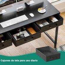 Escritorio en Forma con CajóN Escritorio para Computadora con Tomas de Corriente Escritorios Reversible de Esquina para Escritorio de Oficina con Estante 120 * 50 * 77cm (Negro) - A - Ver 2