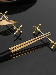 A Set Of Tableware, Chopstick Rests, Chopstick Pillows, Tableware, Restaurant Kitchen Chopstick Rests, Special Clean And Hygienic Desktop Decorations, Small And Exquisite, Space-Saving - Plum silver - View 1