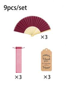 3/15/30pcs/Set Elegant White Fan Set, Including Thank You Tags And Gift Bags, Bridal Bamboo Handheld Folding Fan, Single Party Wedding Bride Shower Decorations, Bridesmaid Bamboo Handheld Folding Fans, Single Party Photo Props,Bridesmaids Gifts - Red - View 10