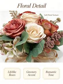 1pc Artificial Golden Rose Bouquet For Bridesmaids, Weddings, Parties, Gift Valentine's Day Valentines - Burnt Orange - View 4