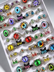 10/20pcs/Pack Cincin Burung Hantu & Ular Gaya Punk Vintage, Perhiasan Jari Berbentuk Hewan yang Modis, Aksesori Pesta Liburan, Hadiah - Cincin perak bergaya punk - View 35
