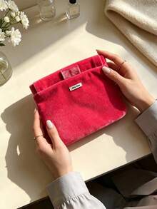 Miu Miu Vintage Rose Red Velvet Snap Button Makeup Bag, Portable Large Capacity Travel Organizer, Highly Attractive Personal Makeup & Skincare Storage Bag, Birthday & Anniversary Gift - Hot Pink - View 7