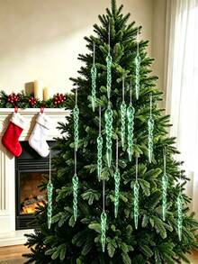 24pcs/Pack - Christmas Tree Crystal Decorations, Transparent Acrylic Christmas Tree Ice Crystal Hanging Ornaments, Suitable For Christmas, New Year, Wedding And Winter Party Decoration - Green - View 5