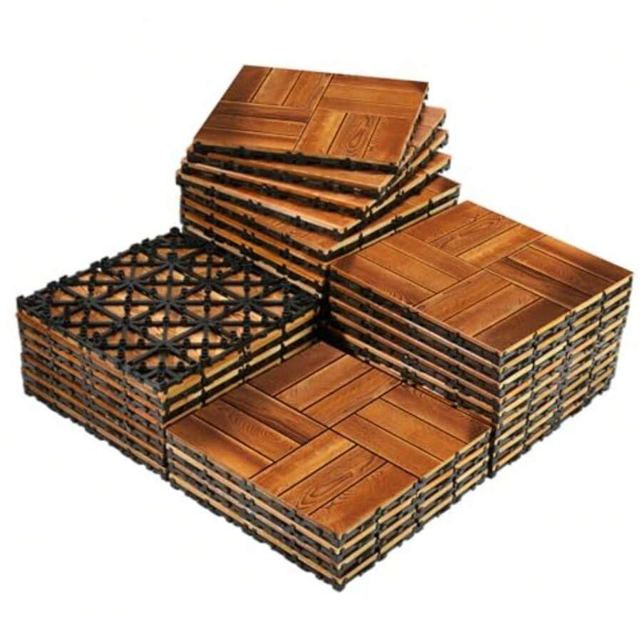 20 Piezas Pisos de Madera Carbonizada para Exterior 30x30cm Deck Impermeable para Jardín, Terraza, Balcón o Interior, Piso Laminado Pino de Alta Resistencia, Antideslizante y Anticorrosión - 12 madera aceitada - Ver 1