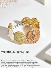 OOQ 1pc Vintage Minimalist Style Brown Geometric Circle Patchwork Bracelet, Fashionable Personalized Design Elegant Women's Fashion Bangle, Open Adjustable Size, Suitable For Daily Wear And Holiday Gift - Mixed Coffee - View 2