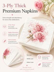 40/20/1pc 3-Ply Thickened Paper Napkins, Highly Absorbent Rose Pattern Disposable Cocktail Coasters, Suitable For Engagement Party, Mother's Day Brunch, Baby Shower, Tea Party, Holiday Dinner, Social Events - Multiple Styles - View 4