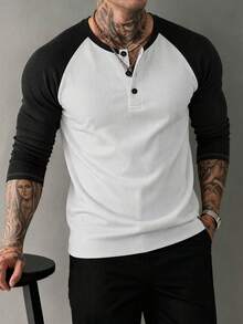 New Men's Casual Classic Ribbed Texture Raglan Sleeve Versatile Long Sleeve T-Shirt - Multicolor - View 6