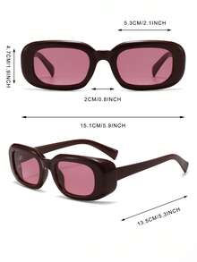 1 Pair Women's Square Thick Frame Bold Fashion Glasses, Full Frame Versatile Retro Eyewear, Suitable For Travel Street Photography Beach Accessory - Burgundy - View 4