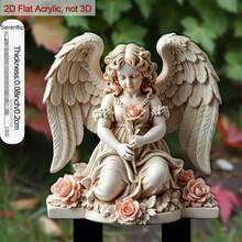 1pc 2D Flat Outdoor Acrylic Stake Sign, 8 Inch Pointed Bottom Decorative Angel Sculpture With Rose, Suitable For Flower Bed Decoration And Yard Ornament, Garden And Yard Decor, 2D Flat Style - Angel - View 5