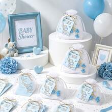 Baby Baptism Favor Gifts, Blue And Pink Elephant Keychains For Boys And Girls, With White Organza Bags And Thank You Cards, Party Decoration Supplies - Multicolor - View 4