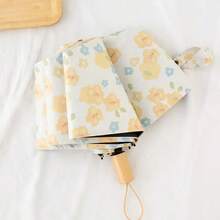 Daisy Floral Black Vinyl Sun Protection Folding Umbrella, Portable Outdoor Universal - Manual Version - View 10