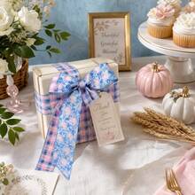 2 Rolls Light Blue Plaid Pumpkin Decorative Ribbon Set - 6.3cm/2.5inch Width, Total Length 6m - Modern Thanksgiving Decorative Ribbon, Plaid Pumpkin Pattern Ribbon, Thanksgiving Holiday Decoration, Gift Wrapping, Autumn Holiday Wreath Material, DIY Bows, Home Decor DIY - Pink and Blue Plaid Pumpkin - View 4