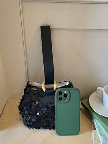 Dedoo 亮片水桶包，柔軟休閒手提包，全覆蓋馬卡龍色亮片，可愛仙女風時尚女包，適合日常、花園、婚禮場合 - 黑色 - 查看 6