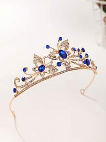 1pc European And American Style Fashion Exquisite Alloy Crown, Suitable For Women's Wedding Party Hair Accessory, Princess Birthday Party Gift, Performance Costume Accessory, Crown For Makeup Ball And Women's Dress Up - Royal Blue - View 5