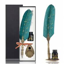 1 Set Feather Pen Set, Shiny Feather Pen Set, Vintage Calligraphy Ink Pen (Includes Ink), 2 Replacement Nibs, Pen Holder, Luxury Vintage Signature Pen, Easter, Halloween And Christmas Letter Writing Pen, Back To School Essential Souvenir, High-End Packaging Gift - Sets - View 17