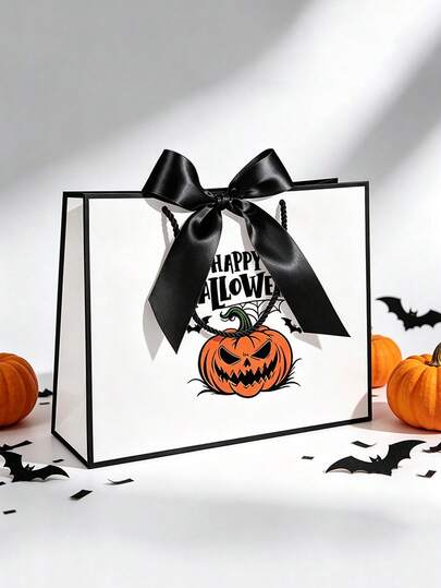 1pc Happy Halloween Gift Tote Bag, Pumpkin-Patterned Gift Bag, Trick-Or-Treat Bag, And Shopping Bag-Suitable For Halloween, Trick-Or-Treating, And Themed Parties.