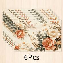 1pc French Vintage Floral Print Linen Style Placemat, Cream Base With Pink Orange Peony Rose Branch And European Scroll Border, Rectangular Table Mat, Elegant Country Style Dining Pad, Breakfast Mat, Kitchen Dining Room Wedding Party Table Decor - Multicolor - View 9