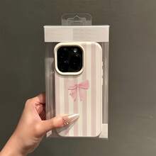 1件 白色磨砂極簡鏡頭保護條紋水彩蝴蝶結圖案手機殼，個性化適用於 iPhone 16 Pro Max/17/16/15/14 Plus/13/12/11/Air 及系列 - 彩色 - 查看 3