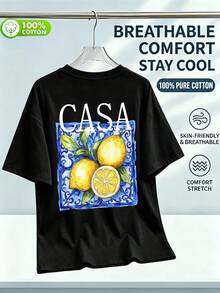 ChristmasVintage Blue-Veined Tile Pattern Frames A Whole Lemon, Paired With A Full-Print CASA Lettering On Top.Hot Item - 黑色 - 查看 3
