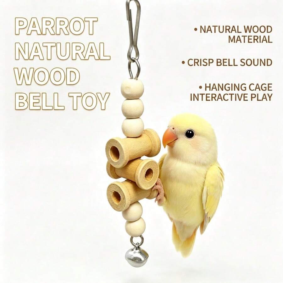 1/2pcs Bird Supplies Pet Supplies Bird Cage Hanging Decor Bird Toys Accessories Bird Training Supplies Natural Wood Beaded Bell Chewing Hanging Toy Boredom Relief Beak Grinding Hanging Ornament Bird Cage Toy (Random Color) - A+B - View 1